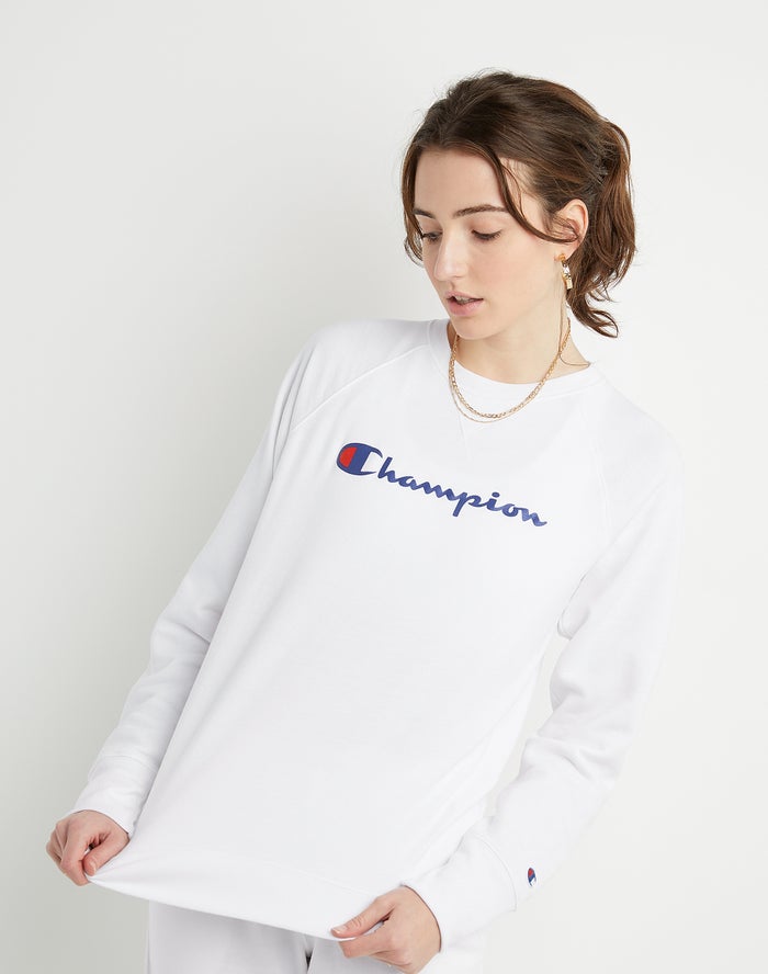 Champion Powerblend Fleece Classic Crew Script Logo Sweatshirt Dames - Wit - Belgie 4837BERHU